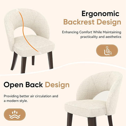 Dining Chairs Set of 4, Mid Century Modern Dining Chairs with Solid Wood Legs, Curved Back Kitchen Chair Farmhouse Side Upholstered Chairs for Kitchen Dining Room, White