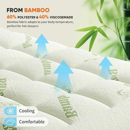 Sweetcrispy Ultra Soft Mattress Topper King Size - Viscose Made from Bamboo Pillow Top Mattress Pad for Breathable Cooling & Back Pain Relief, Deep Pocket Comfort Bed Topper, Green