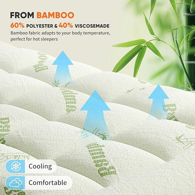 Sweetcrispy Ultra Soft Mattress Topper Twin Size - Viscose Made from Bamboo Pillow Top Mattress Pad for Breathable Cooling & Back Pain Relief, Deep Pocket Comfort Bed Topper, Green