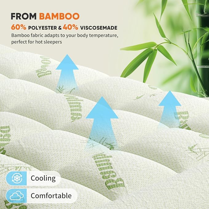 Sweetcrispy Ultra Soft Mattress Topper Full Size - Viscose Made from Bamboo Pillow Top Mattress Pad for Breathable Cooling & Back Pain Relief, Deep Pocket Comfort Bed Topper, Green
