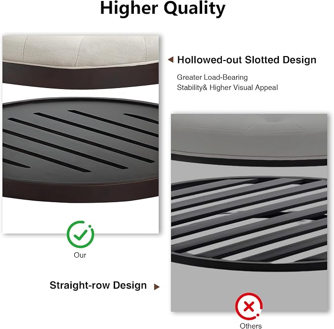adochr Round Coffee Tables for Living Room,33’’ Storage Ottoman with Wooden Tray, Upholstered Ottoman Footrest, Beige
