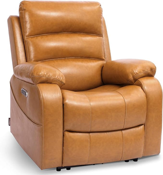 EONIX Power Zero Wall Hugger Power Recliner Chair for Small Space RV Living Room,Power Recliner with Massage and Heat, USB & USB-C Charging Ports, SXXY003992, Saddle Brown