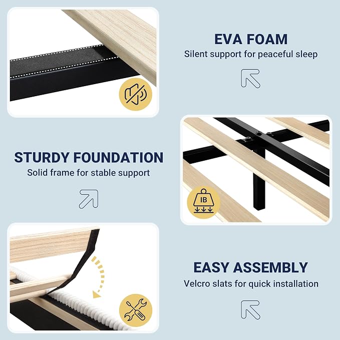 Allewie Full Bed Frame, Upholstered Platform Bed, Adjustable Vertical Channel Tufted Headboard, Corduroy Fabric, Modern Low Profile, Wooden Slats, No Box Spring Needed, Easy Assembly, White
