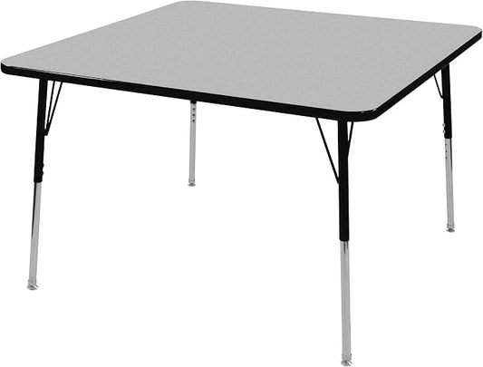 Norwood Commercial Furniture Adjustable Height Classroom Activity Table for Kids & Adults, Square Activity Table for School and Home, Gray Nebula/Black, 36" W x 36" L