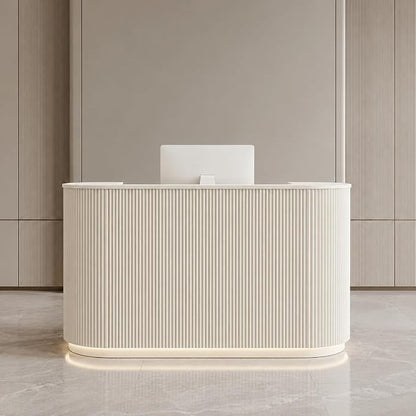Modern Reception Desk, Reception Desk with Counter for Office and Salon | Power Outlet Lockable Cabinet Keyboard Tray Privacy Panel Cable Grommet Open Storage Storage Cabinet