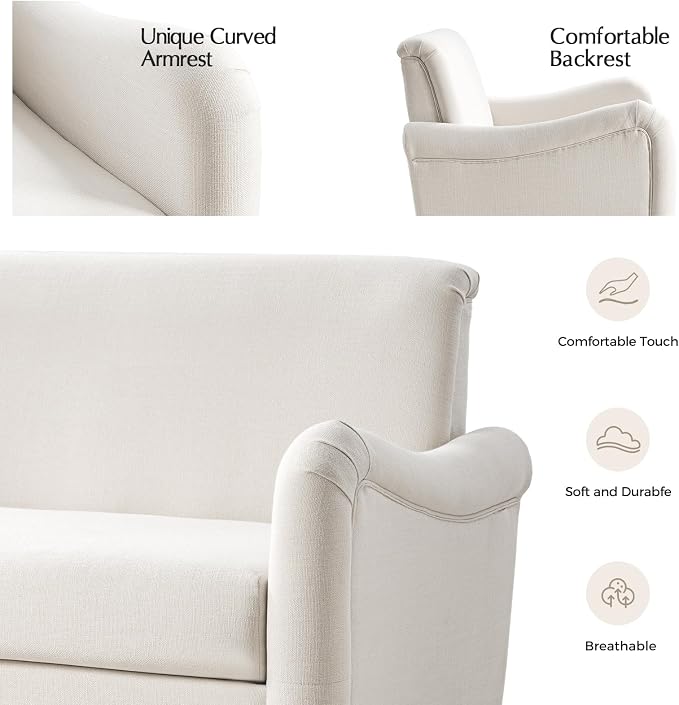 EcoHarbor Living 50.5" Mid-Century Modern Couch, Upholstered Sofa with Armrests, Stripe Mini Couches for Small Spaces, Living Room, Bedroom, Office, Apartment, Ivory