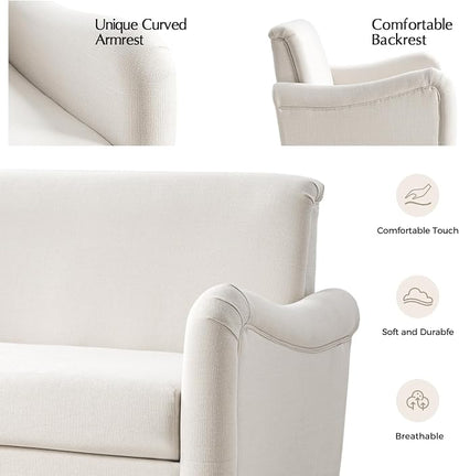 EcoHarbor Living 50.5" Mid-Century Modern Couch, Upholstered Sofa with Armrests, Stripe Mini Couches for Small Spaces, Living Room, Bedroom, Office, Apartment, Ivory