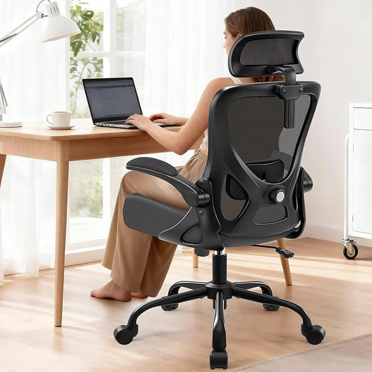 AreShark Office Chair - Ergonomic Desk Chair Breathable Mesh Chair with 2D Headrest & Adjustable Lumbar Support - Executive High Back Rolling Swivel Computer Gaming Chair with Wheels Flip-up Armrests