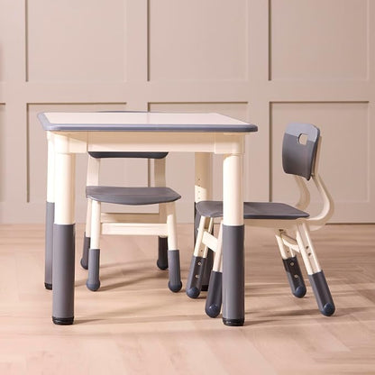 Back2School Express Dry-Erase Activity Table and Chairs Set for Toddlers, Adjustable Height Kids Desk, Preschool Learning Furniture, Grey, 3-Piece
