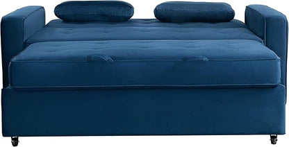 Serta Ainsley 72.6" Convertible Sleeper Sofa, Queen Size, Dreamcoil Comfort, Soft Velvet Fabric, Navy