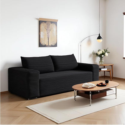 JINGLING 63" Small Couches for Small Spaces | Boneless Couch in a Box: Compressed Sofa | Apartment Furniture Love Seat for Living Room & Bedroom | No Assembly | Corduroy | Black