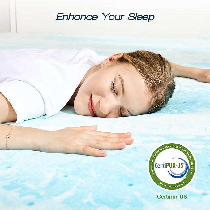 Sweetcrispy Mattress Topper Queen, 2 Inch Thick Memory Foam Gel Infused Cooling Toppers Pad for Queen Size Bed, Sleeper Sofa, RV, Camper, CertiPUR US Certified, Ventilated and Breathable, Blue