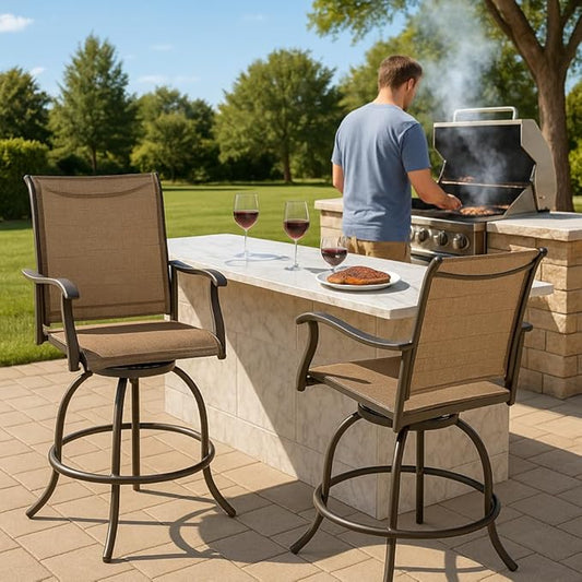 Kozyard Isabella Outdoor Swivel Bar Stools, Counter Height Patio Swivel Chairs with Textilene Seat, Outdoor Bar Height Chairs for Backyard, Bistro, Patio Bars, Beige