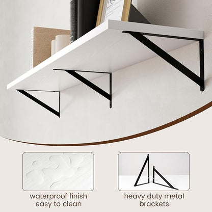 Axeman Floating Shelves for Wall White - 55 Inch Wide x 12 Inch Deep Wall Shelves Set of 2 - White Deep Wood Floating Shelves for Living Room Bedroom Laundry Room