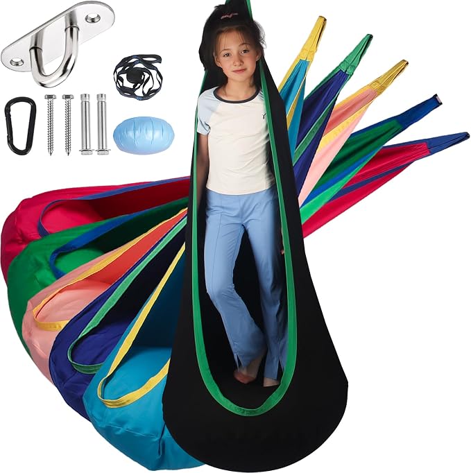 Sensory Pod Swing Hanging Seat Hammock Chair (Black) | Indoor and Outdoor Use Capacity 300lbs
