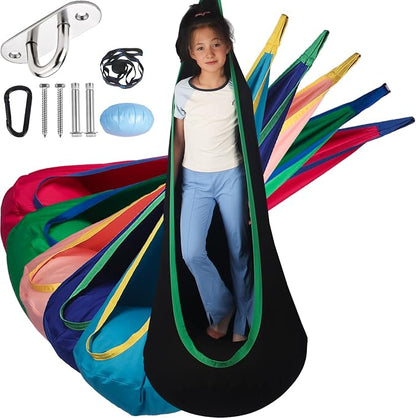 Sensory Pod Swing Hanging Seat Hammock Chair (Black) | Indoor and Outdoor Use Capacity 300lbs
