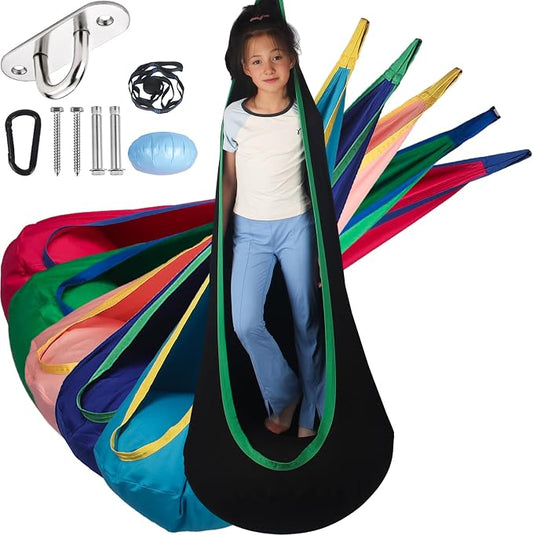 Sensory Pod Swing Hanging Seat Hammock Chair (Black) | Indoor and Outdoor Use Capacity 300lbs