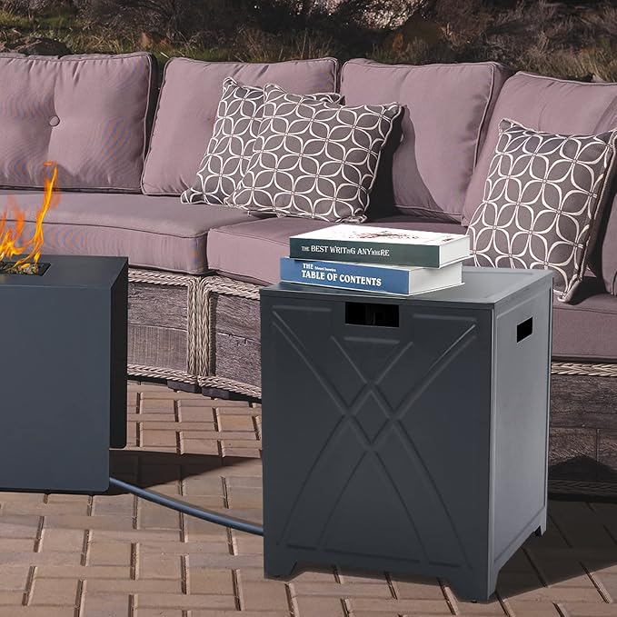 BAIDE HOME Propane Tank Cover Table, Square Propane Tank Holder Hideaway for 20 lb Propane Tanks, Gas Tank Storage Side Table - Carbon Gray