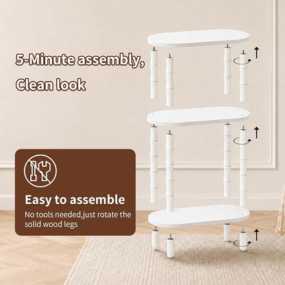 Narrow Side Table with Storage, 3-Tier End Table Skinny Nightstand for Bedroom, Living Room Small Space, White