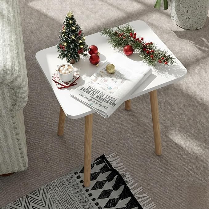FORAOFUR White End Tables Set of 2, Small Side Tables Accent Tables Living Room, Boho Side Table with Wooden Legs, Easy Assembly | 2 Pack white wood, modern rectangular, fits living/bedroom/balcony, compact, versatile, sturdy nightstand