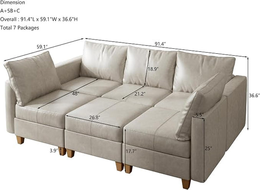 EASE MOOSE Faux Leather Modular Sectional Sofa with Storage, Faux Leather sectional Couch Convertible Sleeper Modular Sofa