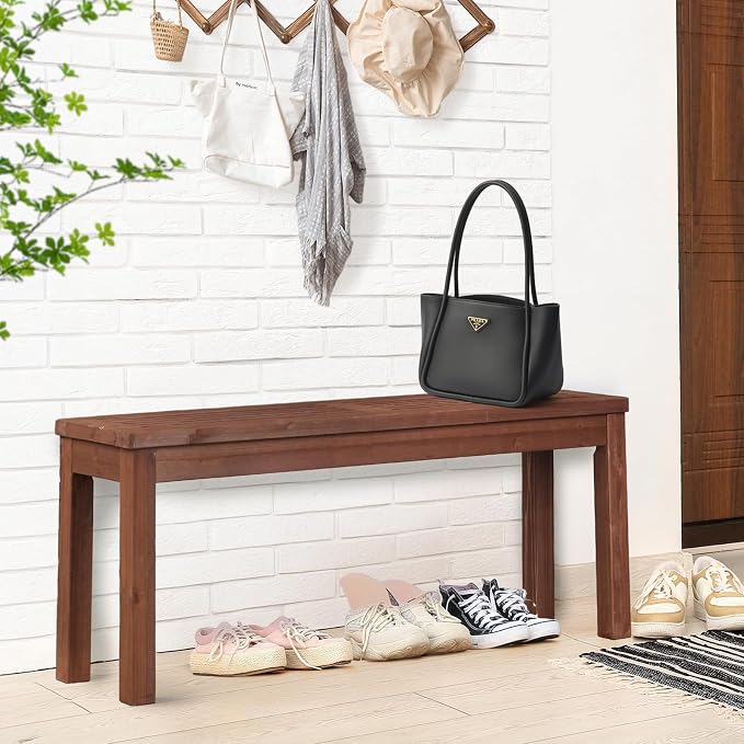 VINGLI Outdoor Wooden Bench, 45” Porch Bench Outdoor Backless Garden Bench, Small Outdoor Bench for Deck Patio Entryway (Brown, 45in)