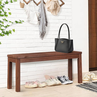 VINGLI Outdoor Wooden Bench, 45” Porch Bench Outdoor Backless Garden Bench, Small Outdoor Bench for Deck Patio Entryway (Brown, 45in)