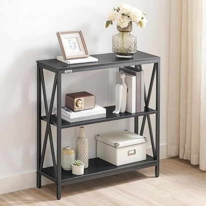 MAHANCRIS 31.5" Sofa Table, Industrial Console Table, 3-Tier Narrow Sofa Table with Storage Shelves, Foyer Table for Entryway, Hallway, Kitchen, Living Room and Bedroom, Easy Assembly, Black CTHB8001