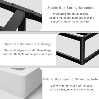 Tyndall Box Spring Twin, 7 Inch Metal Twin Box Spring Only, 3000 LBS Heavy Duty Mattress Foundation with Fabric Cover, Easy Assembly, Quiet Noise Free, Non Slip, Black
