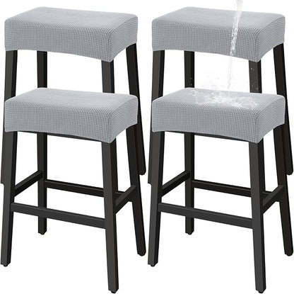 YISUN Stool Covers Rectangle - 4 Pack Stretch Waterproof Saddle Seat Cover Counter Bar Stools Bar Chairs Covers Kitchen Island Chairs Cushion Protector (4, Light Gray)