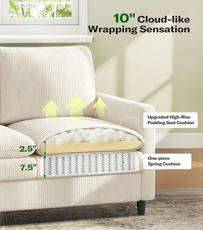 Welzona 3-Layers Cloud Loveseat Sofa, 51" Corduroy Small Couch for Living Room, Bedroom - Tool-Free Assembly Small Sofa - Beige - Futon Couch - Removable Washable Covers - 650lbs Capacity