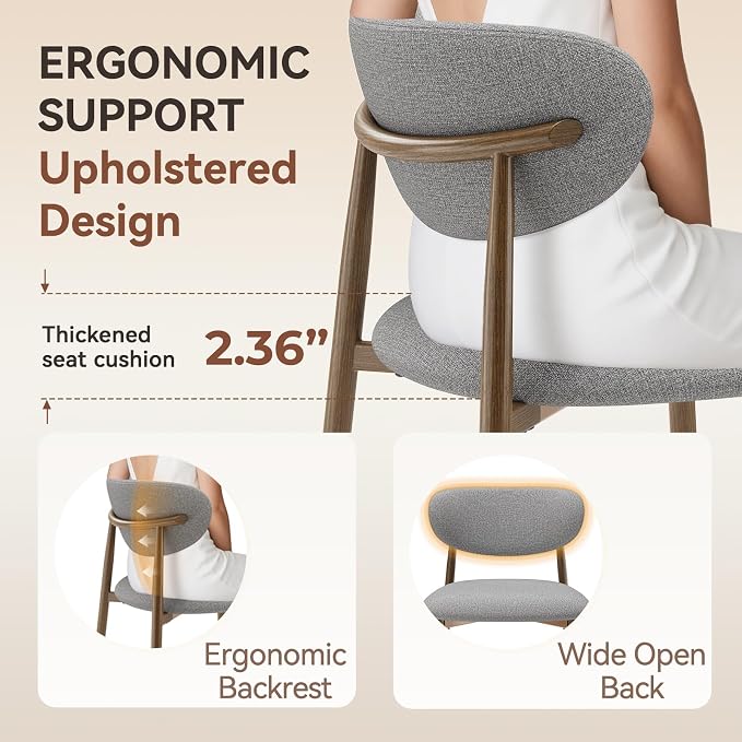 MALOL Dining Chairs Set of 6, Curved Back Kitchen Room Chairs with Metal Legs and Anti Slip Pads, Upholstered Dining Chair for Home and Restaurant, Light Grey