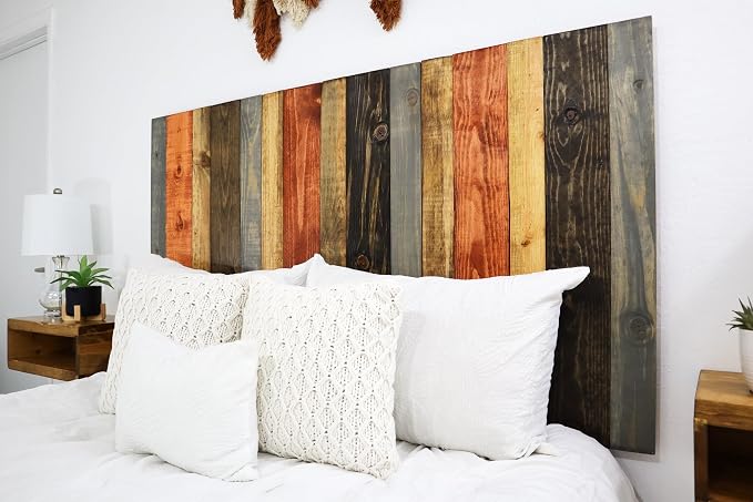 Barn Walls Harvest Mix Signature Design, Multicolored Solid Wood Headboard, Floating Panels, Wall Mount, Adjustable Height, Easy Assembly, King Size