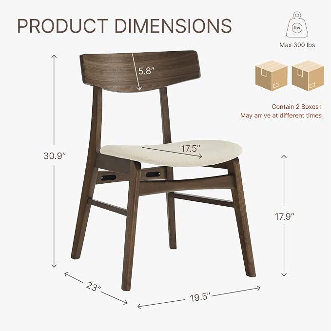 KISLOT Wooden Dining Chairs Set of 4, Upholstered Modern Dining Room Chairs, Mid Century Oak Kitchen Chairs with Curved Wood Backrest for Farmhouse, Restaurant, Café (Cream Fabric & Walnut Color)