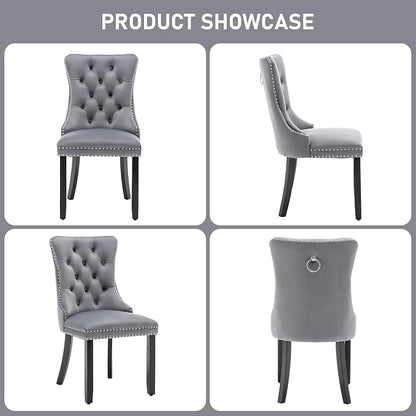 Mid Century Modern Dining Chair Set of 4 Velvet Upholstered Dining Accent Chair Farmhouse Dining Chairs with High Back and Nailhead Trim for Kitchen, Living Room, Bedroom (Gray)
