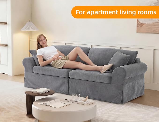 Mistpeople Modern Loveseat Sofa Couch, Upholstered Comfy Sofa with Pillows & Armrests, Deep Seating Couch with Removable Cover for Living Room Bedroom Apartment Office Small Spaces, Grey 3 Seats