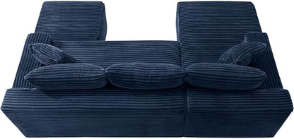 95-Inch U-Shaped Left Facing Corner Compressed Sofa Modular Sectional Boneless Cloud Sofa Floor Foam Couch W/Chaise Lounge & Ottoman, Corduroy Corner Boneless Cloud Couch