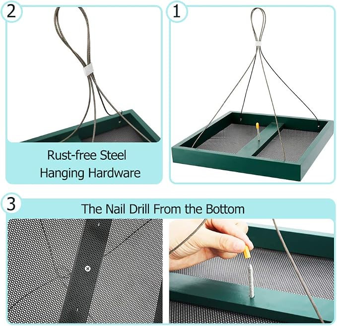 Solution4Patio Platform Bird Feeder for Outdoors Hanging, Open-Air Wild Bird & Squirrel Feeder, 360° Viewing Hanging Tray with Rust-Resistant Mesh & Quick-Fill Design
