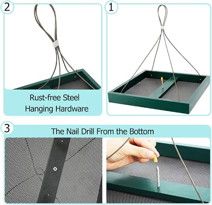 Solution4Patio Platform Bird Feeder for Outdoors Hanging, Open-Air Wild Bird & Squirrel Feeder, 360° Viewing Hanging Tray with Rust-Resistant Mesh & Quick-Fill Design