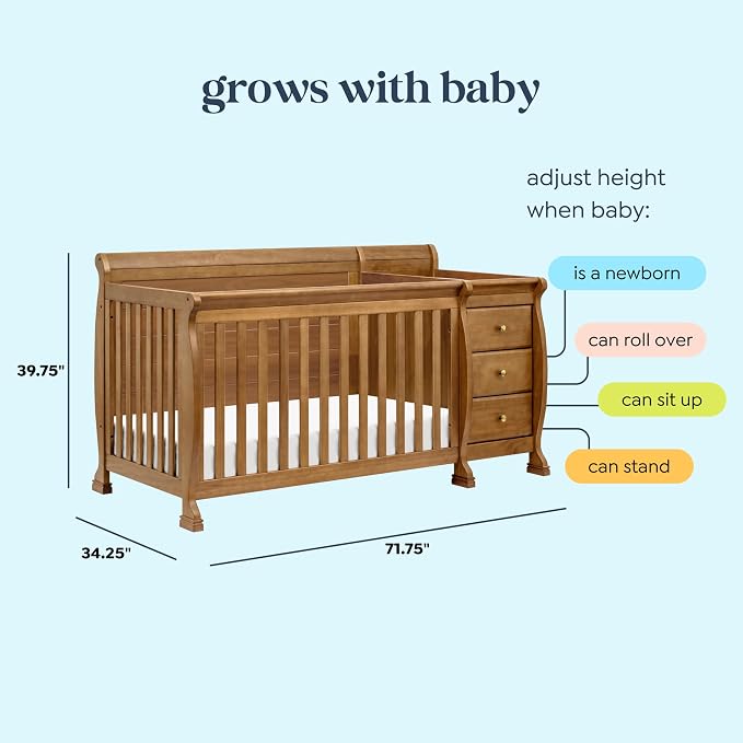 Davinci Kalani 4-in-1 Convertible Crib & Changer Combo, Chestnut | GREENGUARD Gold Certified, Converts to Toddler Bed, Daybed & Full-Size Bed, 4 Adjustable Mattress Heights, Easy to Assemble