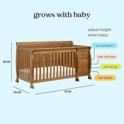 Davinci Kalani 4-in-1 Convertible Crib & Changer Combo, Chestnut | GREENGUARD Gold Certified, Converts to Toddler Bed, Daybed & Full-Size Bed, 4 Adjustable Mattress Heights, Easy to Assemble