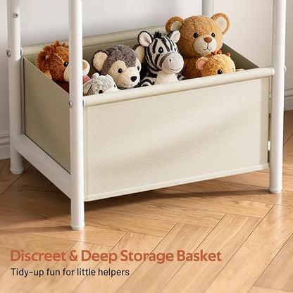 MISSLO Toddler Nightstand with Storage Basket Kids Night Stand with Large Tabletop Nursery Side Table for Living Room Easy Assembly Small End Tables for Small Spaces Toddler Bedroom Decor, White