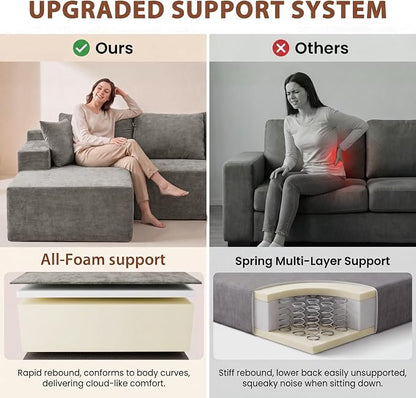 Homall 110" Boneless Sectional Couch, Modular Sectional Sofa L-Shape Couch with Deep Seat, Cloud Comfy Boneless Couch for Living Room, No Assembly Required (Chenille, Grey)