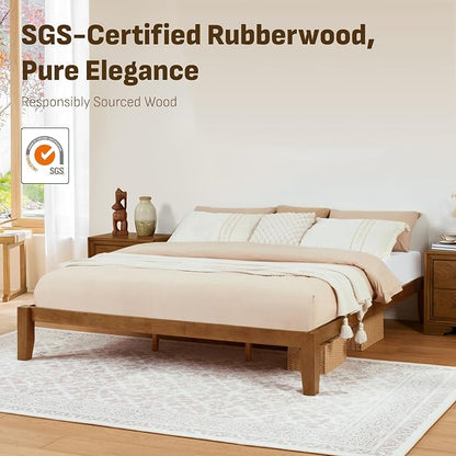 Softa Mikor King Japanese Joinery Bed Frame, Solid Rubberwood, 1500 Lbs Heavy Duty Slats Support, SGS Certified, 15Min No-Tool Setup, Under-Bed Storage, No Box Spring Needed, Noise-Free