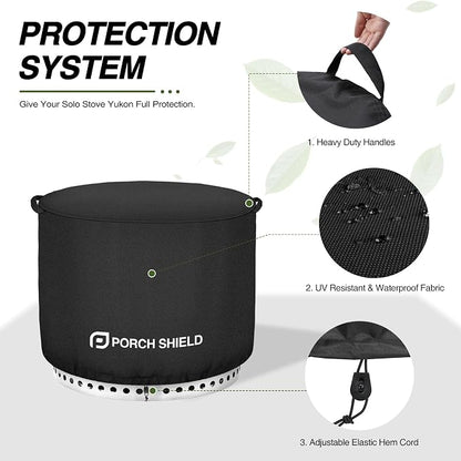 Porch Shield Fade Resistant Solo Stove Yukon Cover - Waterproof Patio Fire Pit Cover Round 28 inch Fits for Small Firepit Solo Stove Yukon