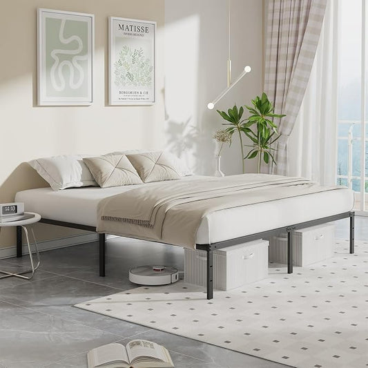 Sweetcrispy King Size 12 Inch Platform Bed Frame, Heavy Duty Metal Foundation Frame, Noise-Free Sturdy Steel Slats, Underbed Storage, No Box Spring Needed, Quick Setup