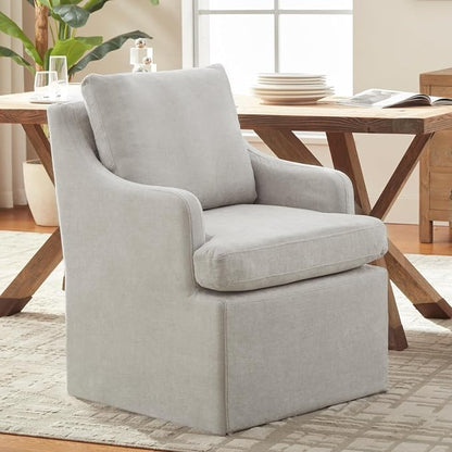 VKNOW Upholstered Dining Chairs Set of 2, Modern Kitchen Chairs Dinner Chairs with 4 Casters, Chenille Armchair for Bedroom Reading Room Living Room, Light Grey