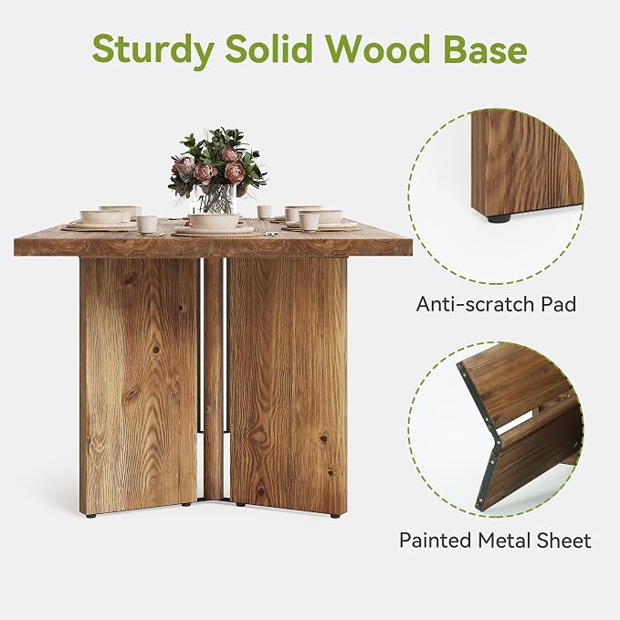Little Tree Solid Wood Dining Table for 4-6, 63-Inch Farmhouse Kitchen Table, Wood Rectangular Dinner Tables for Kitchen & Dining Room, mesas de comedor