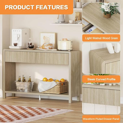 FATORRI Console Table for Entryway Storage, 47.2 inch Wood Sofa Tables for Living Room, Couch Table with 2 Drawers for Hallway, Light Walnut