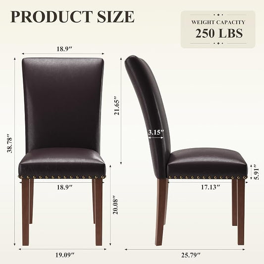 MALOL Dining Chairs Set of 2, High Back Dining Chair with Wood Legs and Nailhead Trim, Modern Padded Kitchen Room Chairs for Dining Room/Restaurant, Dark Brown